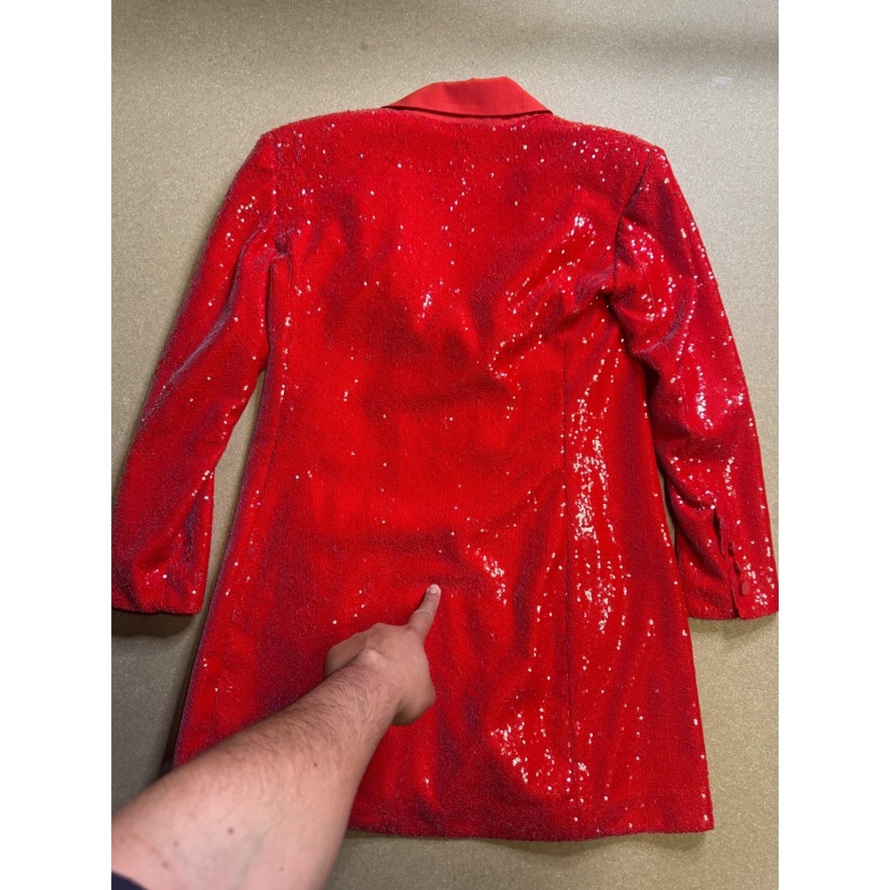 Maeve Anthropologie Red Sequin Blazer Dress Petite 4P Holiday Party Mini Sparkly - Picture 7 of 12